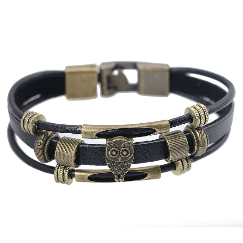 Hot Owl Charm Bracelet Wristband Punk Style Men Women Vintage Multilayer Genuine Leather Wrap Bracelet Bangles Fashion Jewelry