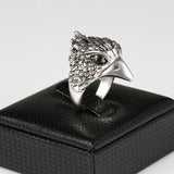 Hot Punk Animal Ring New Fashion Eagle Head Plating Silver Vintage Jewelry Inlay Black Crystal Rings For Man
