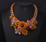 Rosy PINK Necklaces & Pendants Hot Sale Transparent Big Resin Crystal Flower Vintage Choker Statement Necklace Fashion Jewelry