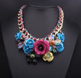 Rosy PINK Necklaces & Pendants Hot Sale Transparent Big Resin Crystal Flower Vintage Choker Statement Necklace Fashion Jewelry