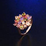 Hot Sale Design AAA Cubic Zirconia Crystal Stone Wedding Flower Rings for Women Trendy Rose Gold Plated Jewelry