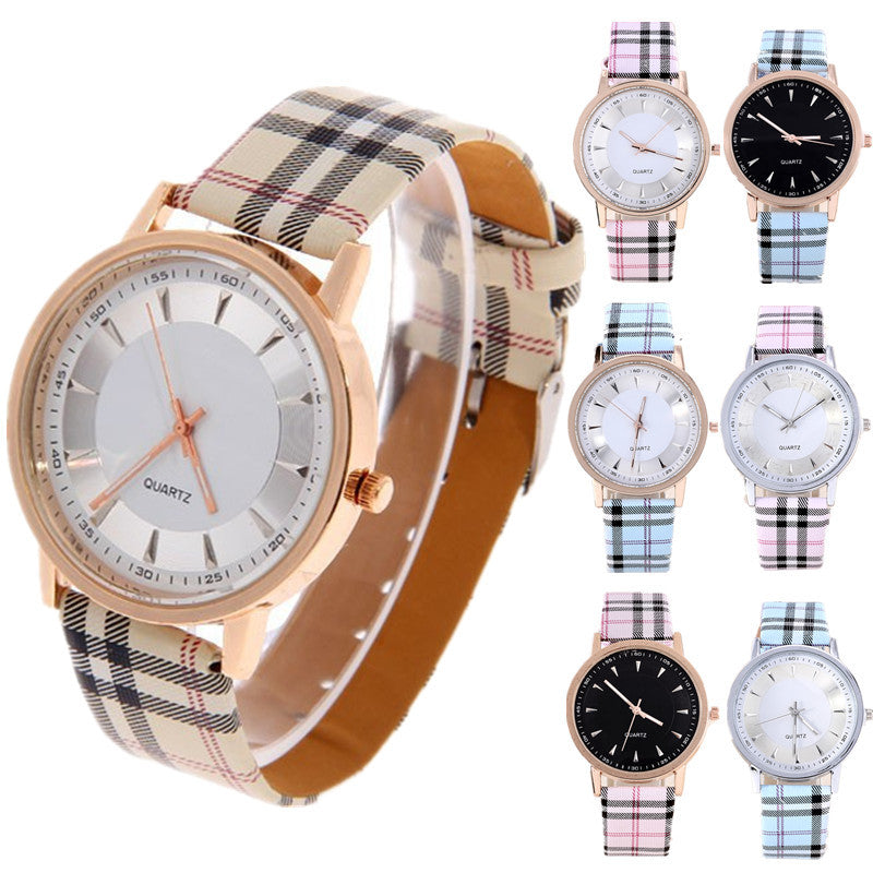 Hot Sale Fashion Gold Watch Plaid Leather Quartz Watch Women Watches Clock Ladies Wrist Watches
