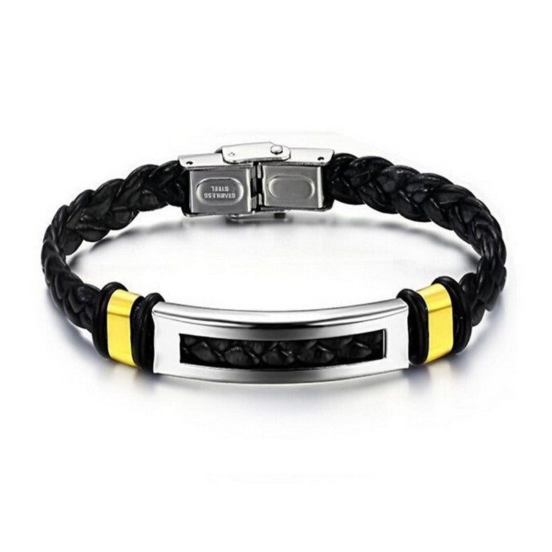 Hot Sale Men Stainless Steel Bracelet Silver and gold color pu Leather Bracelets Bangle Fashion Jewelry