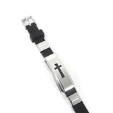 Men's Stainless Steel Bracelet Rubber Cross Black Bangle for Gift