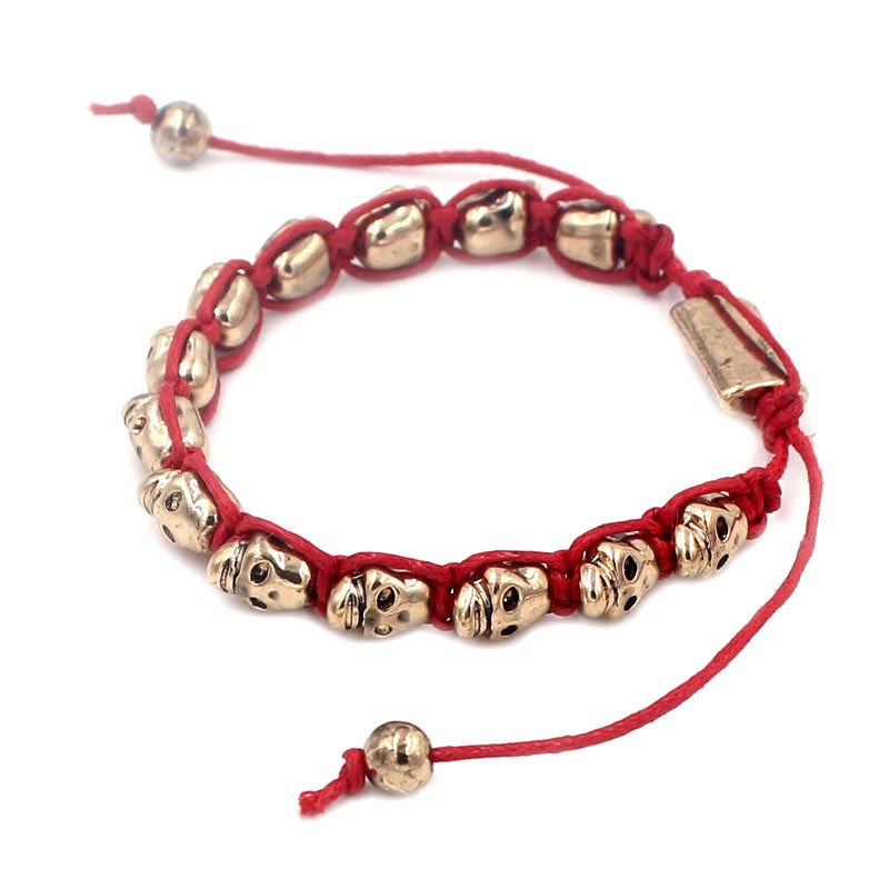Hot Sale New Fashion Leather Lady Women Bracelet Red cord gold skulls bracelets