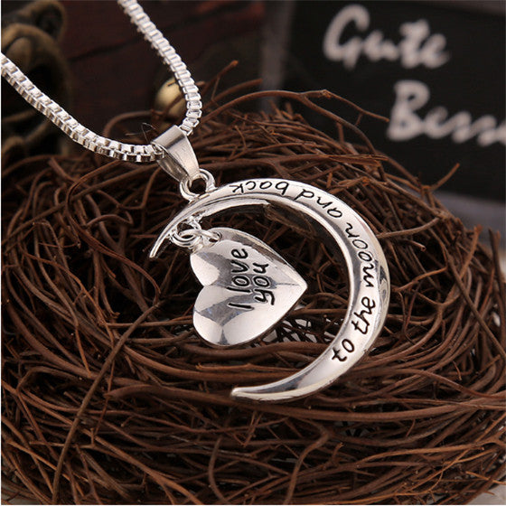 Hot Sale Polish Moon Heart With I love You Letter Pendant Necklace Women Chain Necklaces Jewelry Gifts