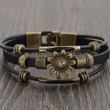 Hot Sale Vintage Flower Design Multilayer Wrap Bracelet Punk Braid Wrist Leather Charm Bracelet for Men Casual Jewelry
