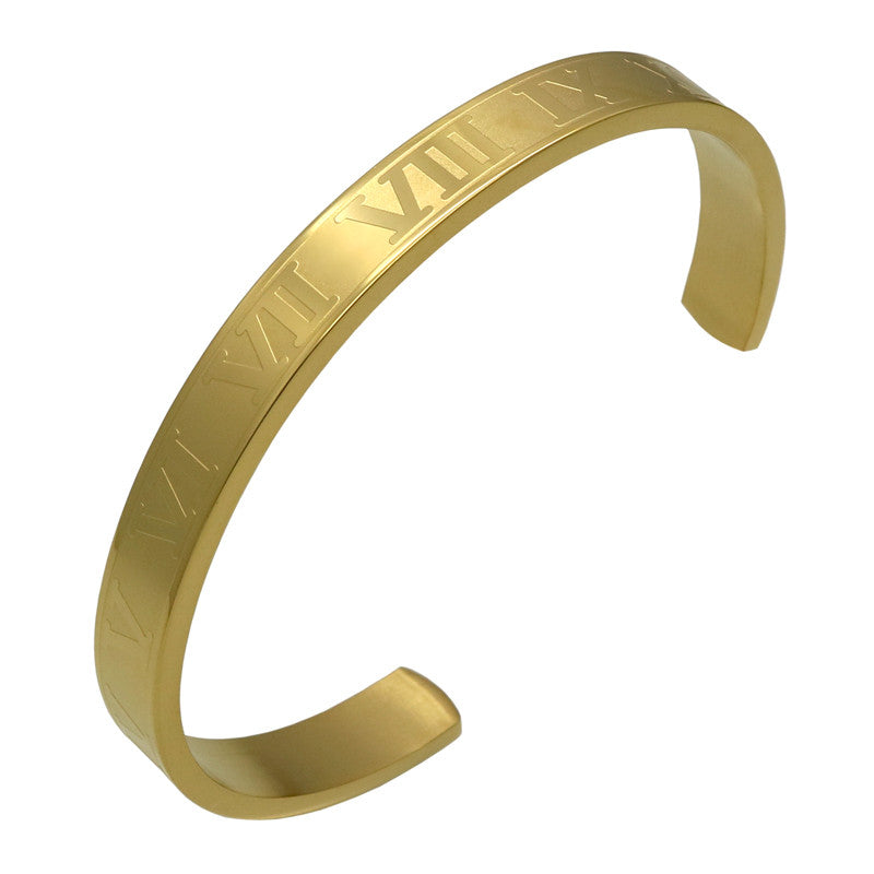 Hot Sell Titanium Stainless Steel Bangle Roman Numerals 24K Gold Plate Cuff Bracelet Love Letter Bracelet Men Women Open Bangles