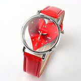 Hot Sell Vogue Watch Exquisite Peach Heart Design Casual Leather WristWatch Quartz Women Watch.Red&White&black Female Clock