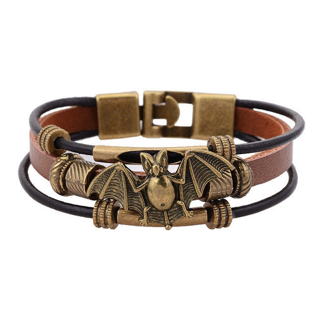 Hot Selling Fashion Animal Bracelet With Bat Jewelry Vintage Genuine Leather Bracelet & Bangle For Men