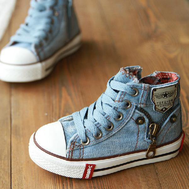 New Arrival Children Shoes Denim Jeans Zipper Sneakers Boys and Girls Casual Kid Shoes
