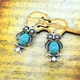 Hot Silver Color Dangle Earrings Charming Crystal Tibetan Turquoise Earrings Owl Drop Turquoise Earrings for Women