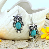 Hot Silver Color Dangle Earrings Charming Crystal Tibetan Turquoise Earrings Owl Drop Turquoise Earrings for Women