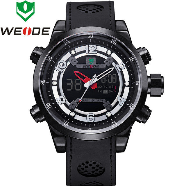 WEIDE Sports PU Band Quartz Movement Military Army Diver Stainless Steel Buckle Men Watch Luxury Brand Famous Wristwatches