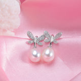 Hot sell Butterfly Pendientes Dangle Earrings 925 Sterling Silver Jewelry for Women Natural Pearl Jewelry 3 Color 9-10mm 