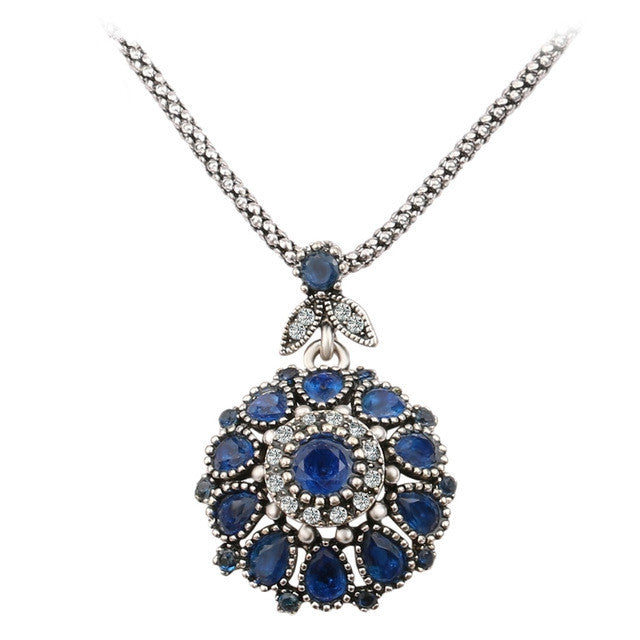 Hot Gorgeous Bohemia Vintage Jewelry Fashion Resin Silver -Plated Women For Pendant Long Necklace Crystal Gifts
