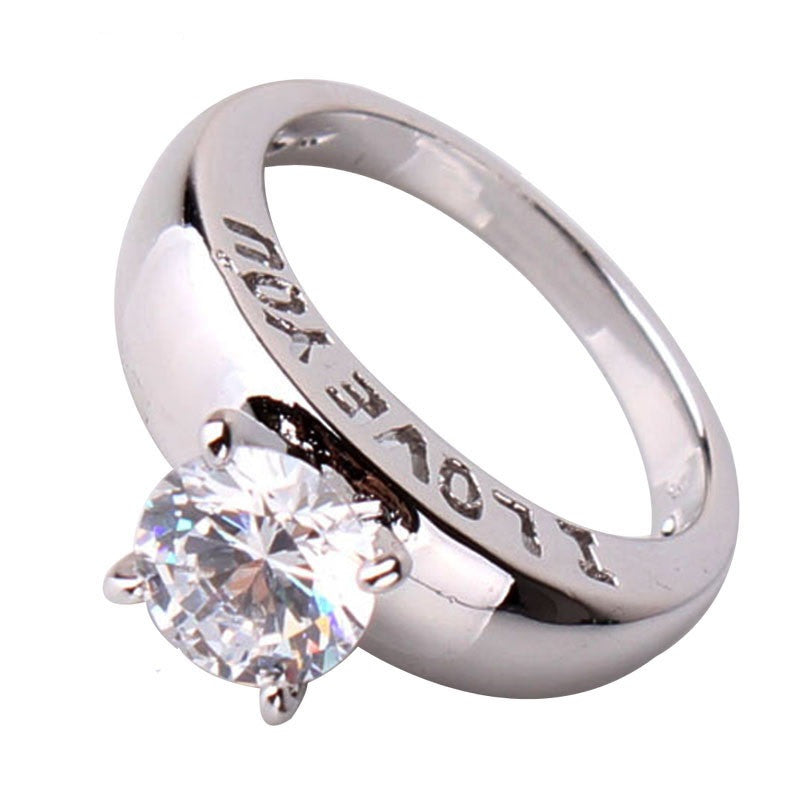 Hot "I LOVE YOU" Ring 18K White Gold Plated Zircon CZ Wedding Ring For Women Fashion Crystal Jewelry Engagement Ring