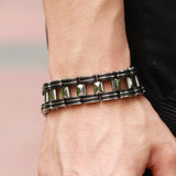 Hot Men Silver Stainless Steel Bracelets Black Rubber Motorcycle Biker Chain Link Bracelet