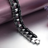 Hot Men Silver Stainless Steel Bracelets Black Rubber Motorcycle Biker Chain Link Bracelet