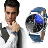 Hot Montre Popular New Men's Watch Luxury Brand Business Hour Faux Leather Mens Blue Ray Glass Quartz Analog Watches