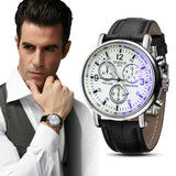 Hot Montre Popular New Men's Watch Luxury Brand Business Hour Faux Leather Mens Blue Ray Glass Quartz Analog Watches