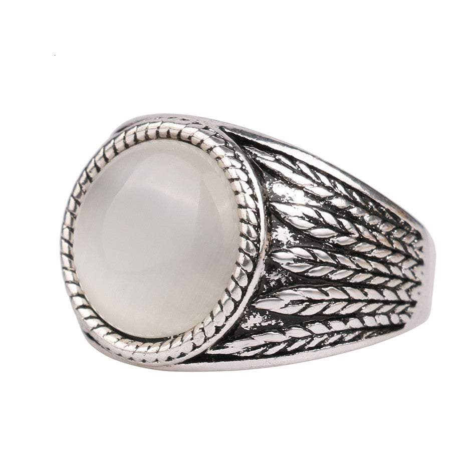 Hot Opal Ring Round Contracted Boho Men Rings Tibet Silver Alloy Lucky Star Vintage Jewelry