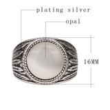 Hot Opal Ring Round Contracted Boho Men Rings Tibet Silver Alloy Lucky Star Vintage Jewelry