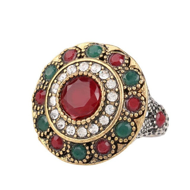 Hot Ruby Jewelry Rainbow Wedding Ring Dual Color Plating Round Austrian Crystal Rings For Women