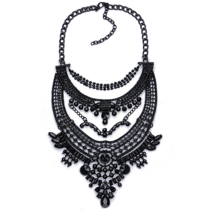 Hot Sale Crystal Maxi Necklace High Quality Vintage Jewelry Multilayer Beads Statement Necklaces & Pendants Love Women Gift