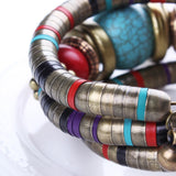 Hot Sale Fashion Jewelry Tibetan Silver Bracelets&BanglesTurquoise Inlay Roundness Bead Adjust Bangle 