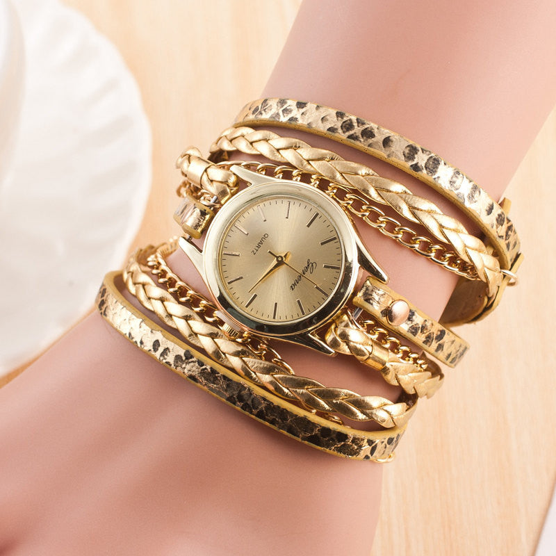 Hot Sale Geneva New Fashion Retro Leather Quartz Watch Women Dress Watches Weave Bracelet Watches Relogio Feminino Relojes Mujer