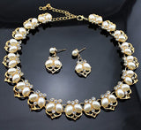 Hot Sale Imitation Pearl Necklace Set Gold Plated Clear Crystal Leaf Design Bridal Jewelry Party Gifts