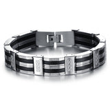 Hot Sale New Fashion Jewelry Black Silicone Mix Stainless Steel Personality Men Bracelet Male Bangles