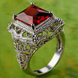 Hot Sales Fashion Wedding Jewelry Emerald Cut Red Garnet Silver Ring Women Party Gift Rings