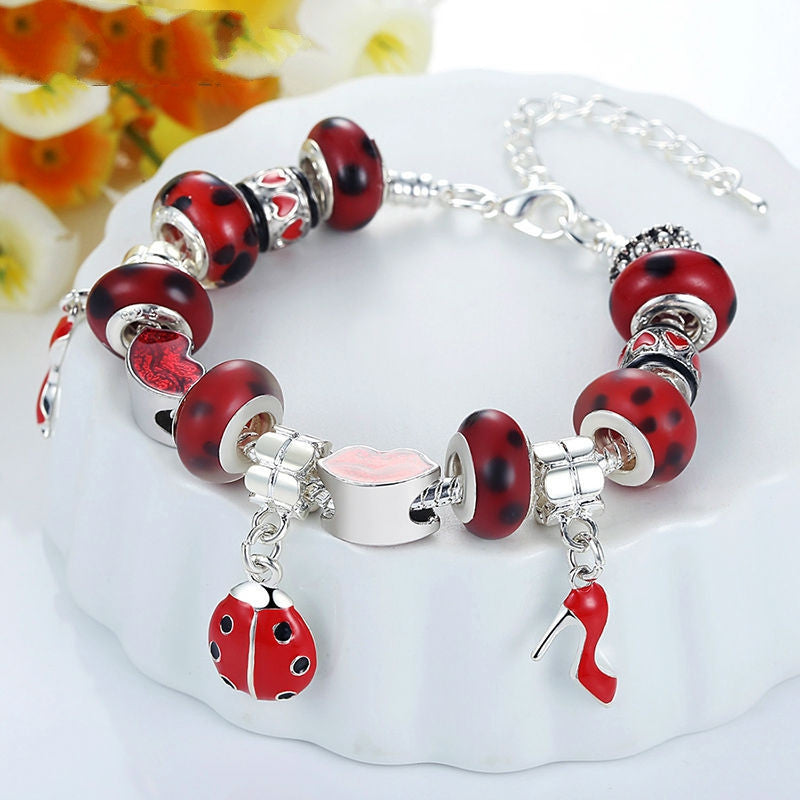 Hot Sell European 925 Silver Charm Bracelet for Women With Murano Glass Beads DIY Jewelry