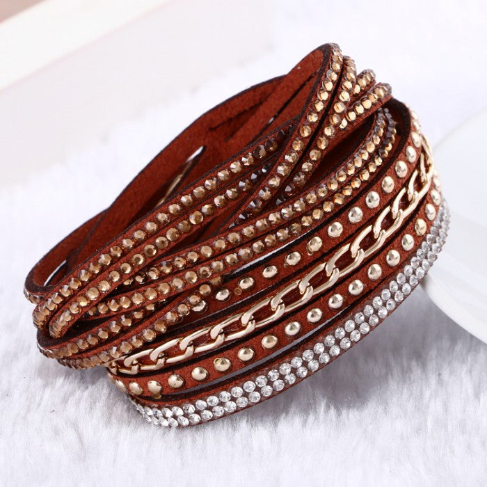 Hot Selling 10 Color Vintage Chain leather bracelet &bracelets for women Trendy Women Jewelry pulseras