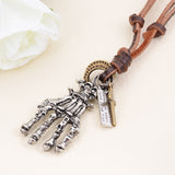Hot Selling Horror Skull Charm Pendant Necklaces Vintage Punk Rock Genuine Leather Adjustable Long Necklace for Men Jewelry