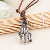 Hot Selling Horror Skull Charm Pendant Necklaces Vintage Punk Rock Genuine Leather Adjustable Long Necklace for Men Jewelry