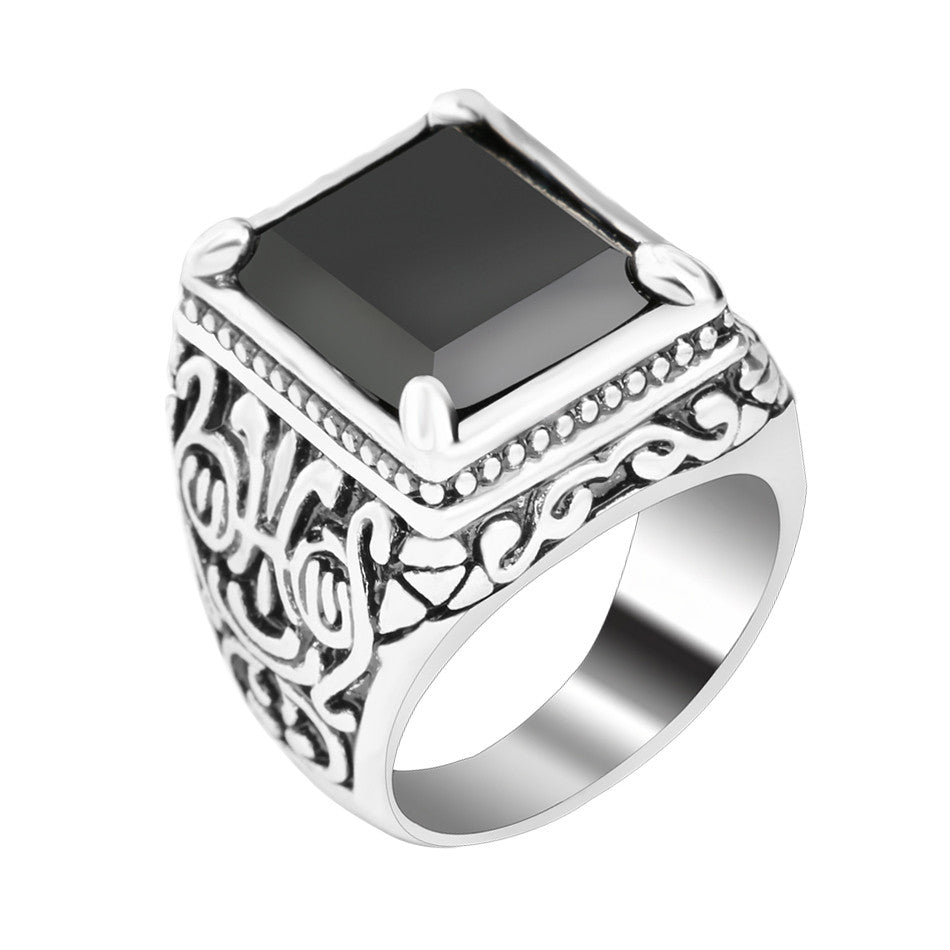 Hot Turquoise Rings Mens Filled Silver Color AAA Resin Wedding Ring For Men Vintage Jewelry