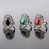 Hot Vintage Black Ring Plating Silver Tibet Alloy Jewelry Unusual The Vampire Diaries Fashion Turquoise Flower Rings For Women