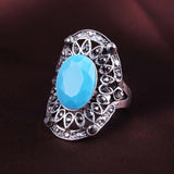 Hot Vintage Black Ring Plating Silver Tibet Alloy Jewelry Unusual The Vampire Diaries Fashion Turquoise Flower Rings For Women