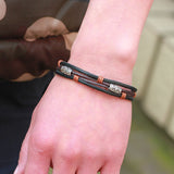 Hot fashion jewelry genuine leather Stainless steel Black Bracelet men's Vintage Bracelets & Bangles
