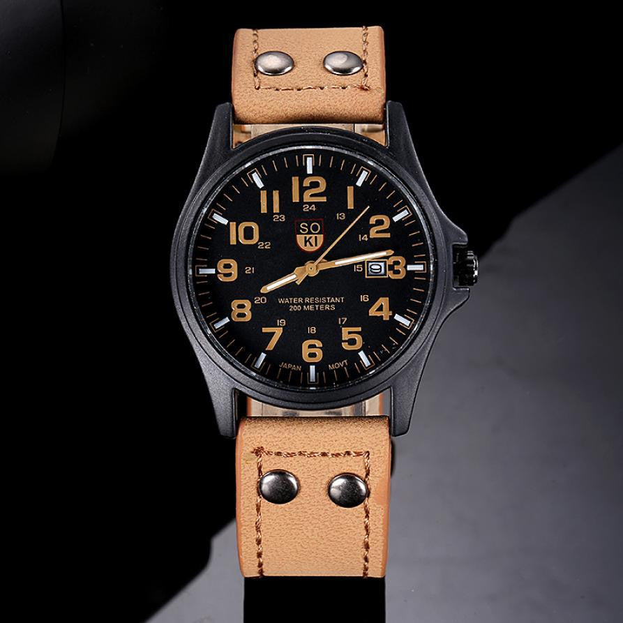 Hot sale Men Wathes Vintage Classic Men's Business Date Leather Strap Sport watch Quartz Army Watch Gift