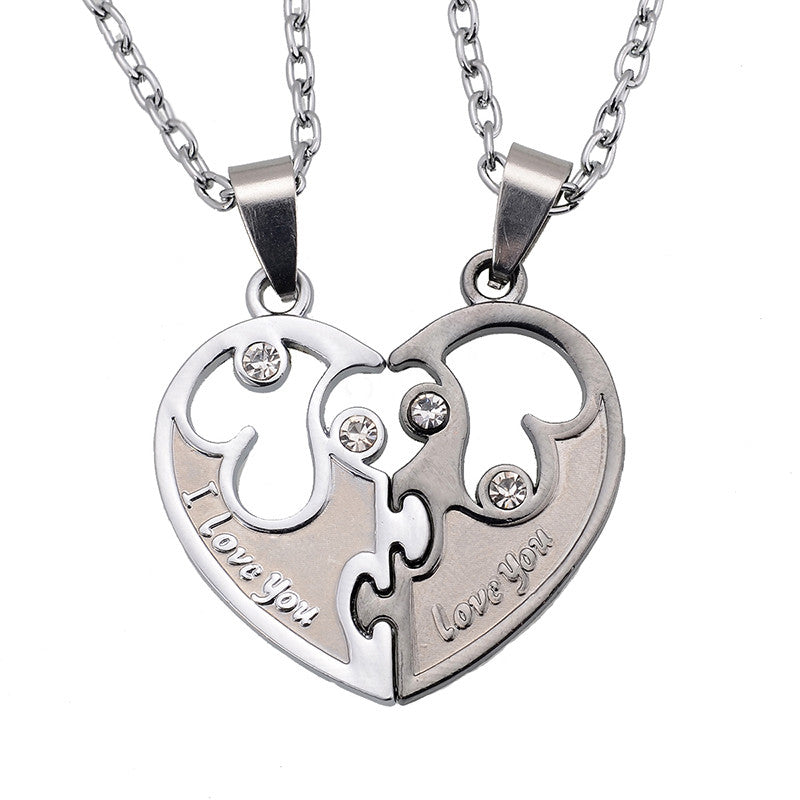 I Love You Couples Lover Pendant Men And Women Necklaces Stainless Double Heart Necklace Jewelry