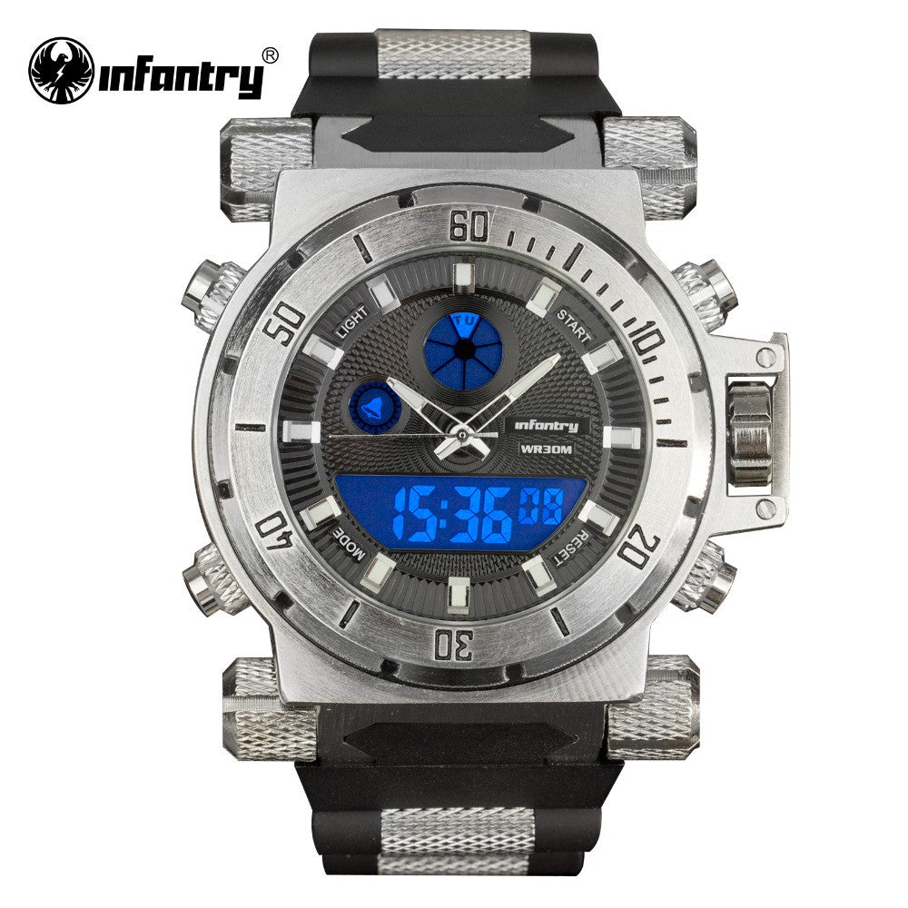 INFANTRY Men Watches Reloj Digital Fashion Military Watch Army Black Chronograph Silicone Wrist Watch Quartz Backlight 3ATM