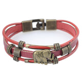 India Animal Elephant Multilayer Wrap Bracelet for Men Women Vintage Red Leather Charm Bracelets Bangles Jewelry Men Wristband