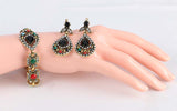 India Jewelry Sets Plated Ancient Bronze Mosaic Rhinestone Hollow Out Carved Geometric Vintage Statement Bracelets Earrings Set