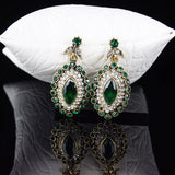 Indian Vintage Luxury Rhinestone Green Crystal Horse Eye Flower Statement Necklace Earring Fashion Jewelry Set Anel De Formatura