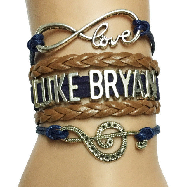 Infinity Love Luke Bryan Music Charm Handmade Leather Wrap Bracelet-Custom Musicale Note Singer Fans Bracelet