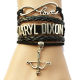 Infinity Love The Walking Dead Daryl Dixon Bracelet- Custom Black Leathe Wrap Arrow Bow Charm Friendship Gift